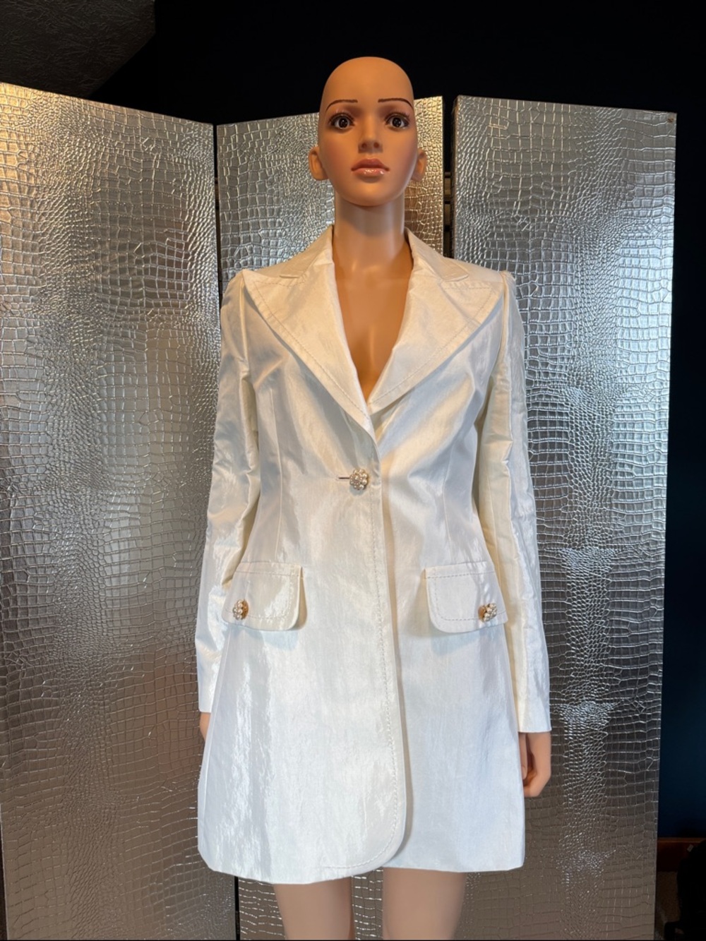 Banana Republic Ivory Long Single-Button Blazer Coat